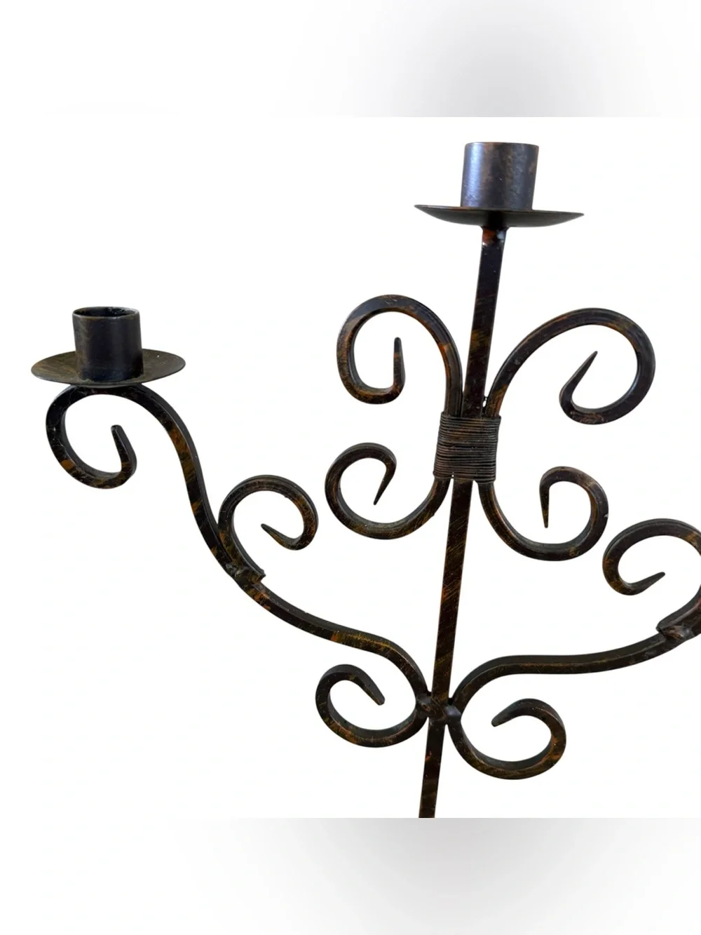 Vintage Wrought Iron Candelabra 3 Candle Holders Heavy Black Gothic Rustic